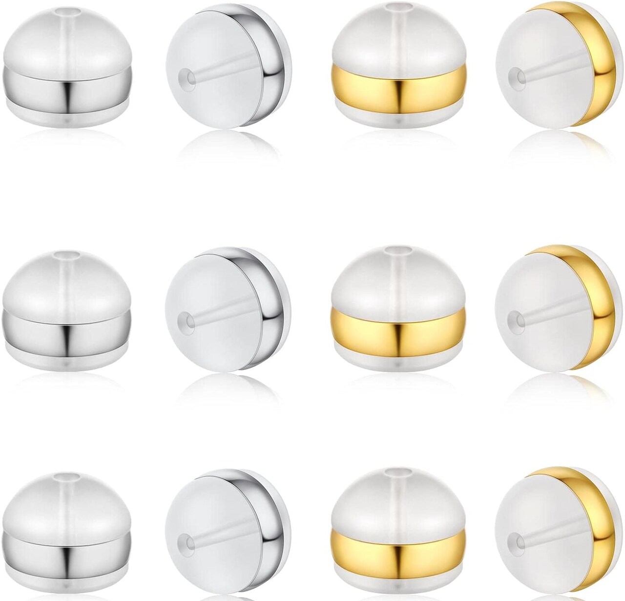 12pcs Soft Silicone Earring Backs for Studs Silver&Gold Belt Rubber Earring Backs Replacements Hypoallergenic Safety Plastic Earring Back for Studs Earring Hoops Fish Hook